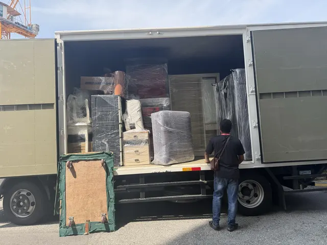 Lorry packed with wrapped furniture
